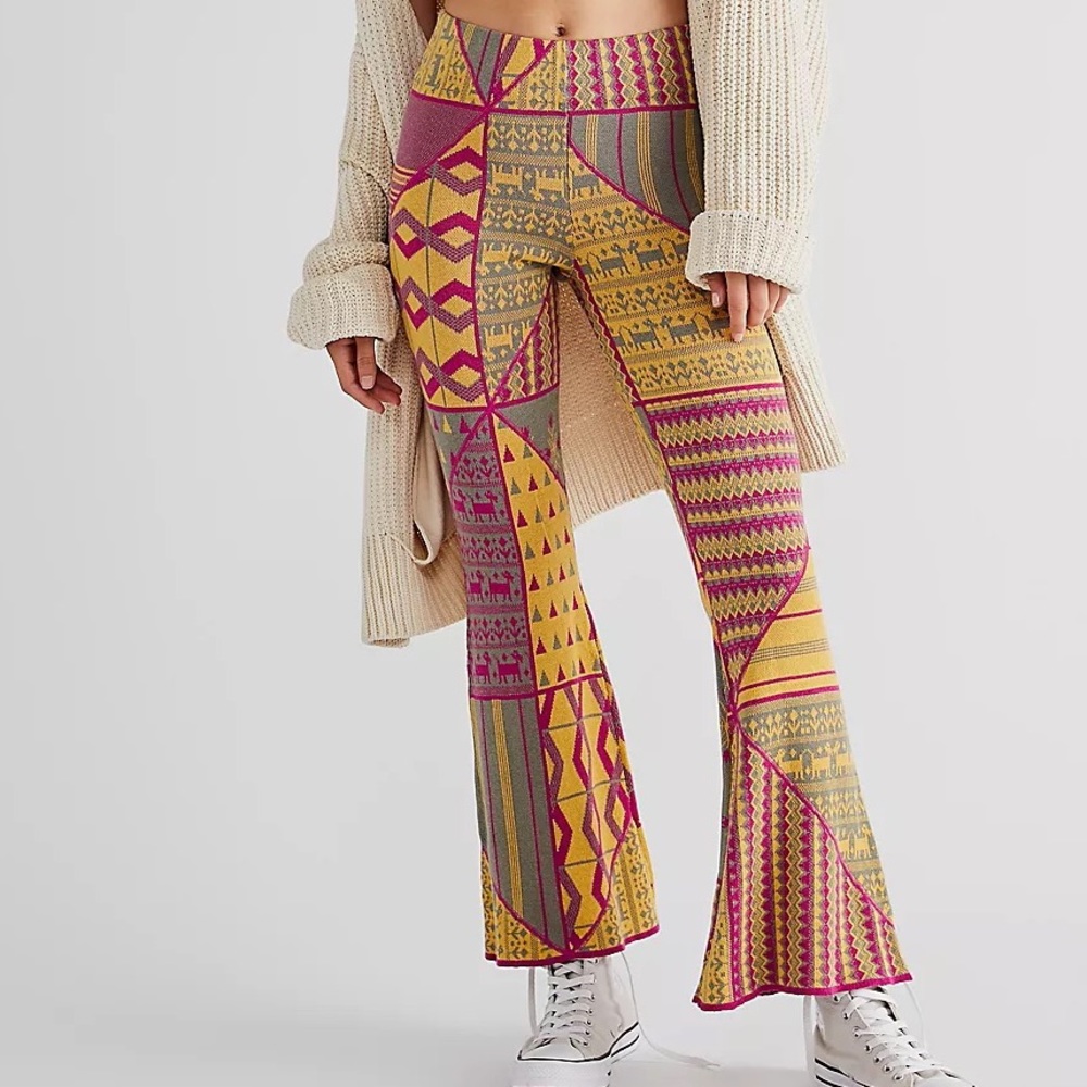free people kaleidoscope sweater flare pants size xs